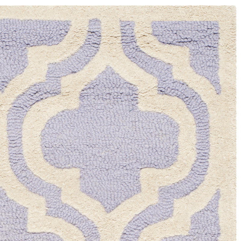 Lavender and Ivory Hand-Tufted Wool Geometric Rug 3' x 5'
