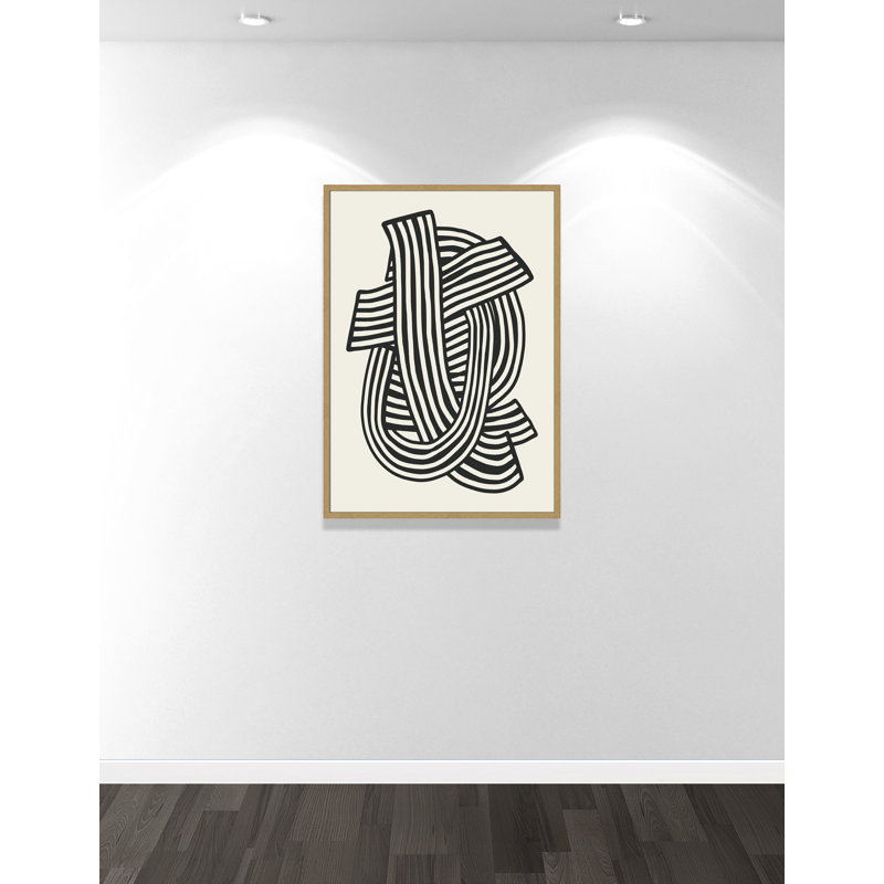 Rayures abstraites à imprimé noir par Dean, Natural Woodgrain, L 29,5 po x H 41,5 po, Impression encadrée