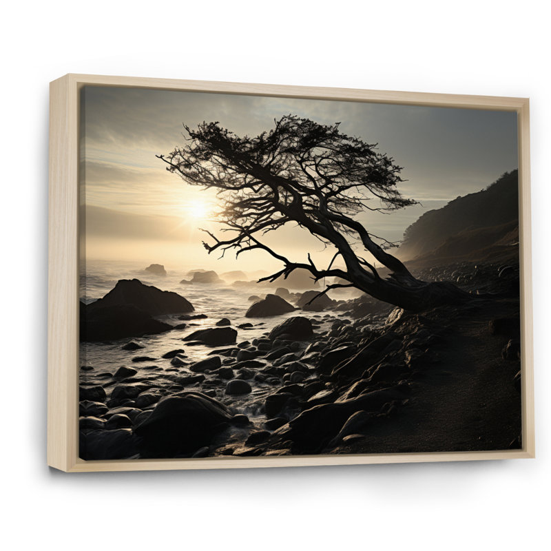 Plage côtière calme II - impression, H 12 po x l 20 po x P 1 po, Cadre naturel flottant