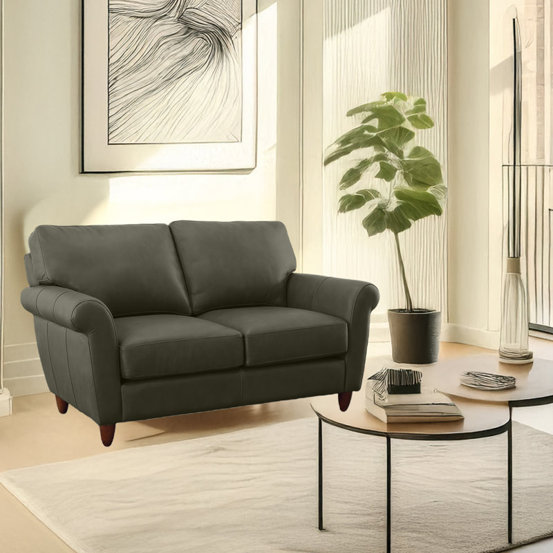Causeuse en cuir véritable Cherish, Gris anthracite