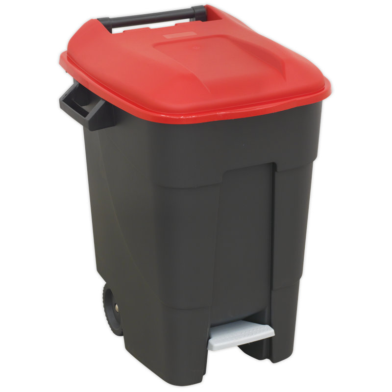 Kadlec Plastic Step On Outdoor Trash & Recycling Bin - 100L, Red