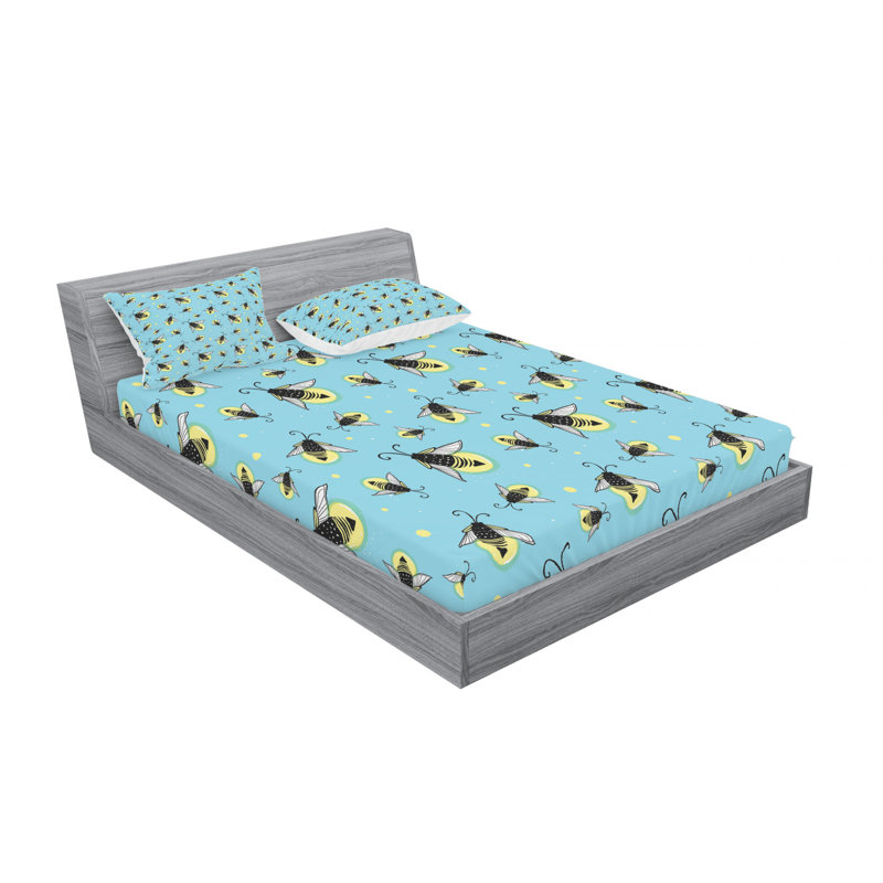 Microfiber Patterned Fitted Sheet, Queen Fitted Sheet with 2 Pillowcases