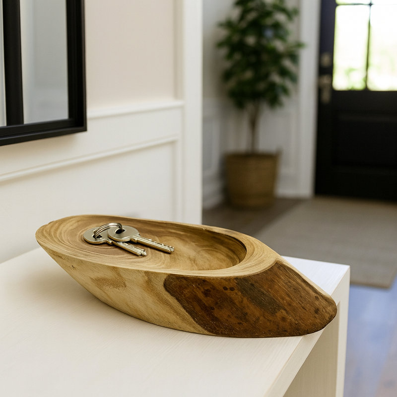 Petit objet décoratif en bois sculpté à la main de 6 po - Bol décoratif brun naturel | Petit centre de table en bois organique pour tablette ou table