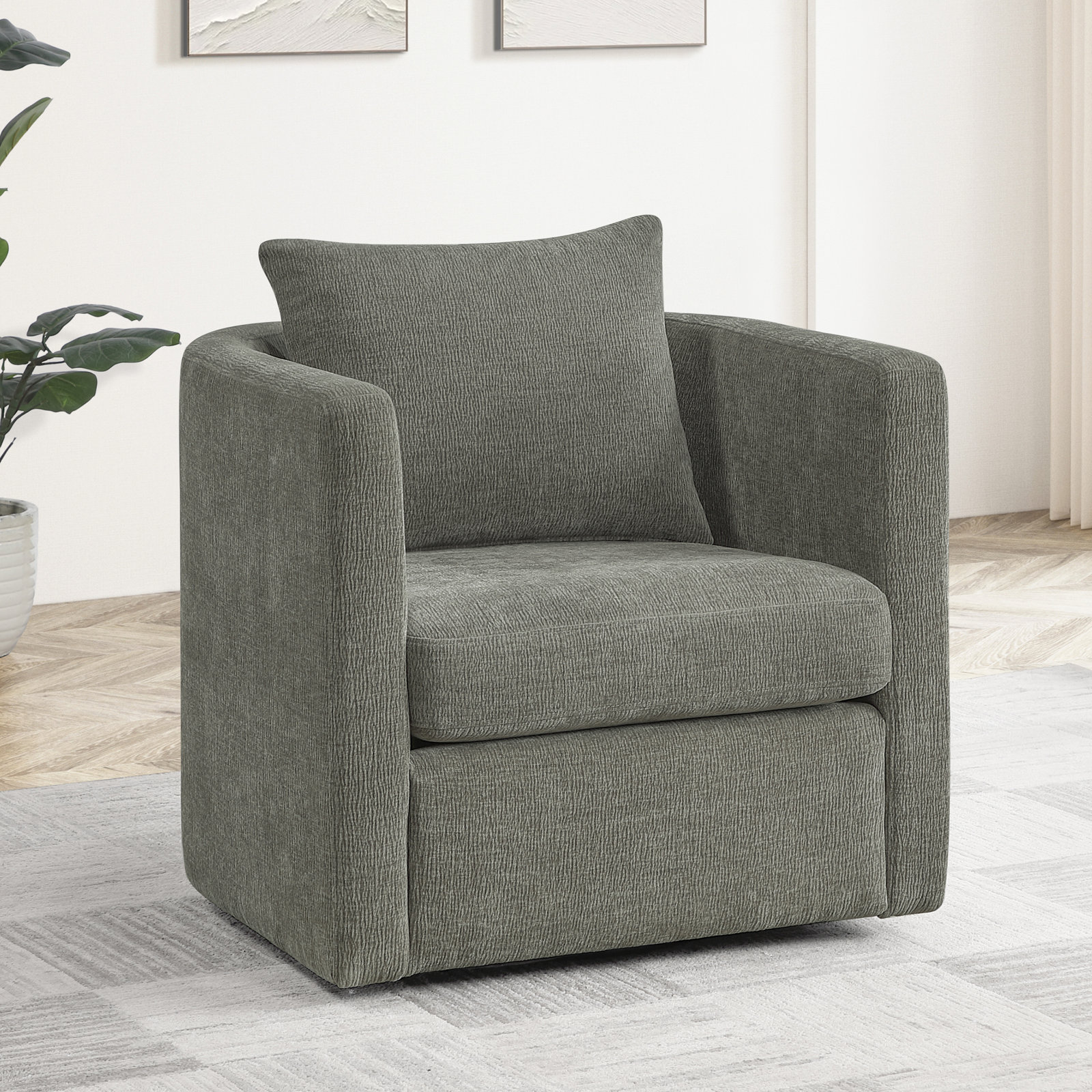 Fran Swivel Barrel Chair, Gray Polyester