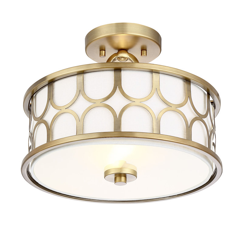 Plafonnier 2 lumières Meridian en laiton naturel, Laiton naturel