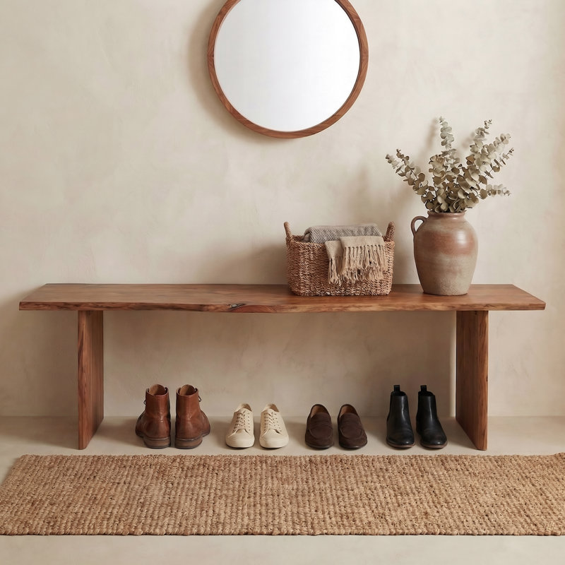 Banc en bois massif Finneytown, Châtaignier brun, H 18 po x l 60 po x P 15 po
