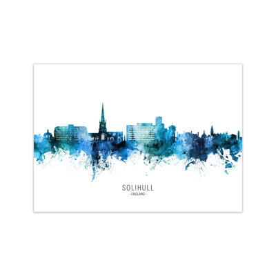 Solihull England Skyline Blue City Name by Michael Tompsett - Print