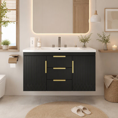 Meuble-lavabo de salle de bain de 91 cm (36 po) avec lavabo en résine, armoire murale à 2 tiroirs