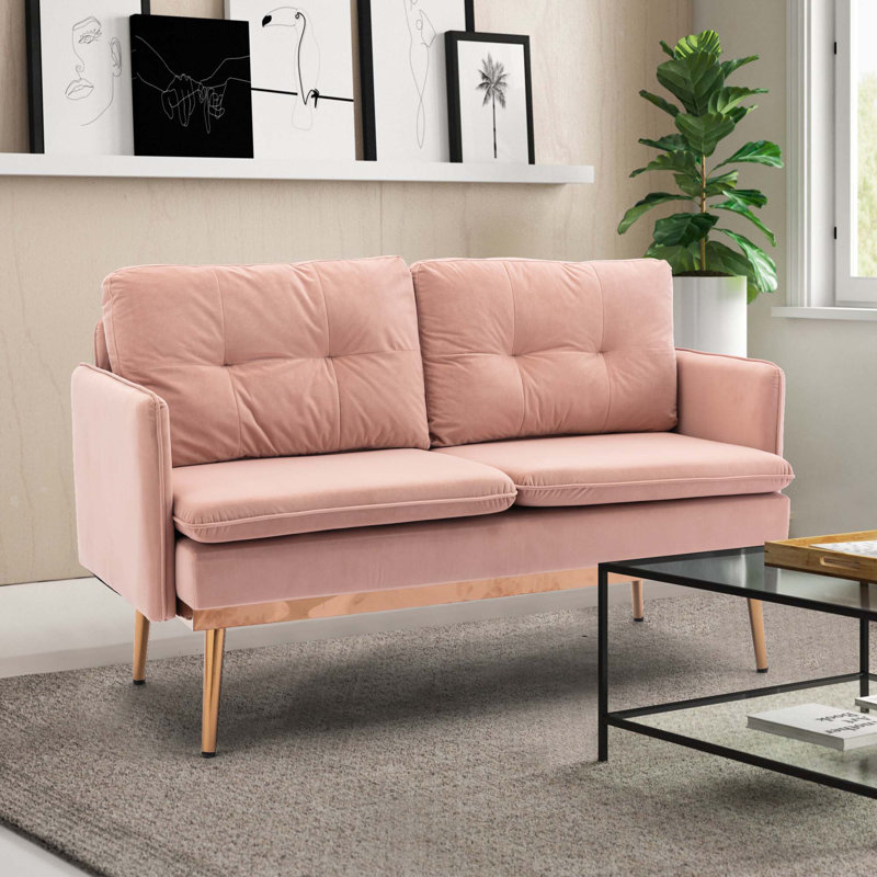 Canapé d'appoint, canapé avec pieds en acier inoxydable, Velours rose