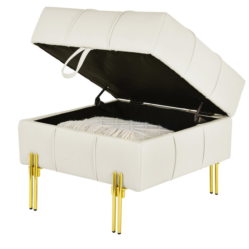 Repose-pieds rectangulaire capitonné en cuir, Beige