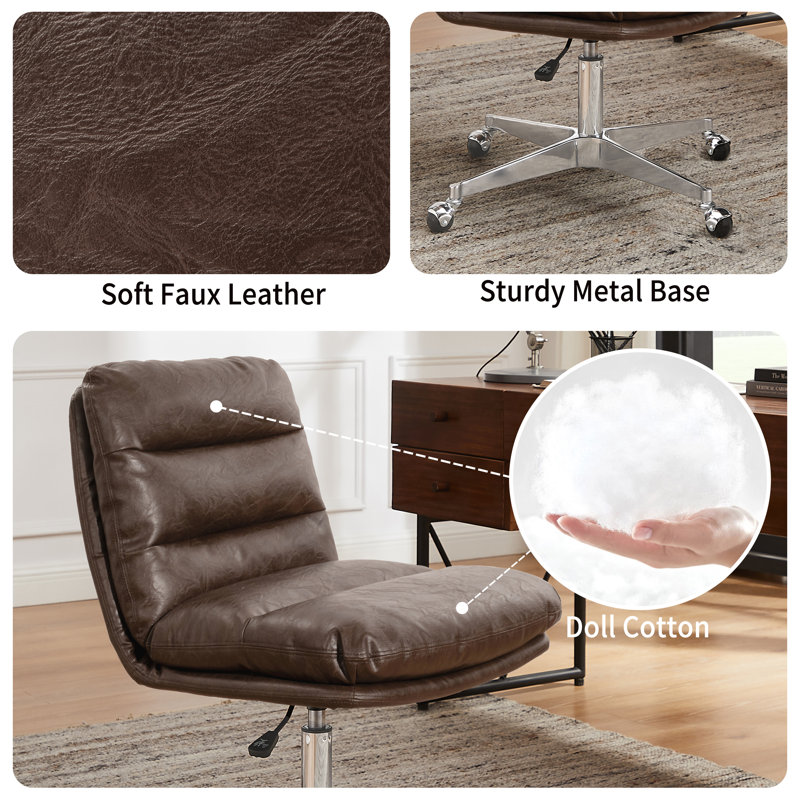 Faux Leather Swivel Desk Chair, Dark Brown