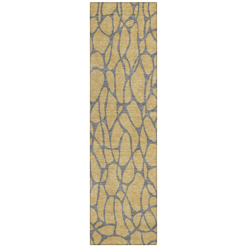 Elowira Gold Washable Indoor-Outdoor Rug - , 2'3" x 7'6"