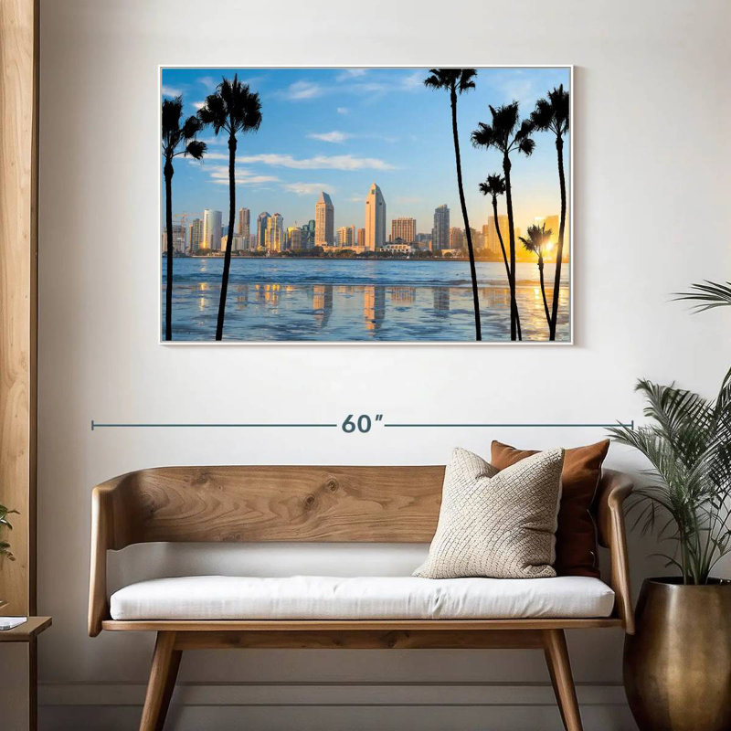 Horizon du centre-ville de San Diego, Cadre flottant blanc, 46 po x 31 po