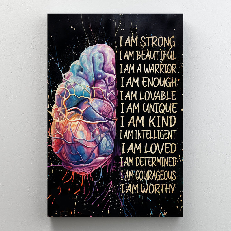 Cerveau coloré sur fond vert - «I Am Strong, Value N'applique pas», impression sur toile tendue, H 36 po x l 24 po x P 2 po