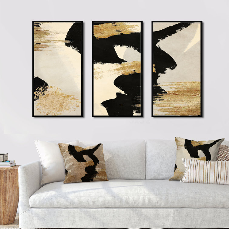 Golden and Black Glam Collage II Framed On Canvas 3 Pieces Print
