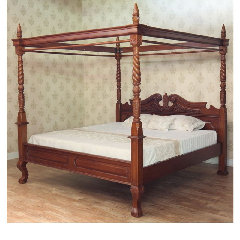 Solid Wood Bed, Wax Polish, Kingsize (5')