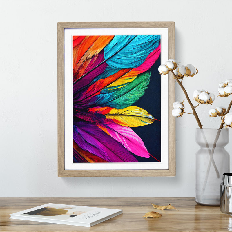 Vibrant Feathers No.4 - Framed Print, 64cm H x 46cm W x 2cm D, Oak