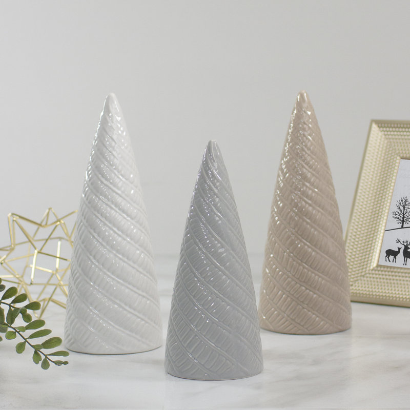 Décoration de Noël arbre de cône en céramique, H 10 po x l 4,25 po x P 4,25 po, Taupe