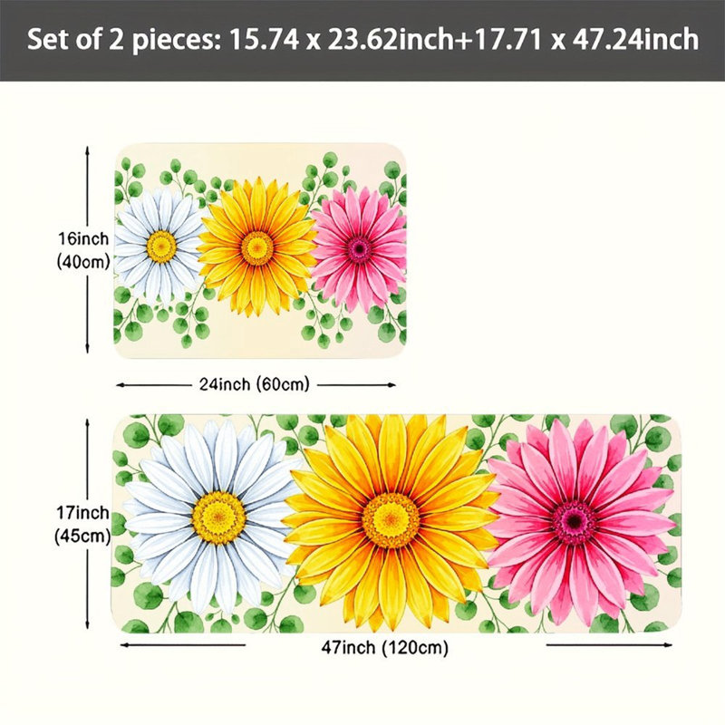 Ensemble de 2 tapis de sol en flanelle à motif gerbera aquarelle