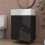 Meuble-lavabo contemporain de 20 pouces avec lavabo en céramique, tablette latérale et poignée dorée-120332047