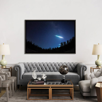 Bright Meteor Over Forest In Finland - Wall Art Print - Framed Canvas