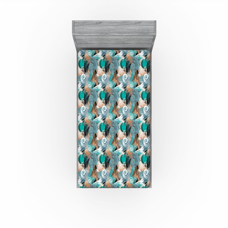 Drap-housse Ambesonne, Drap-housse simple TG, Bleu sarcelle, chameau, bleu cadet / géométrique
