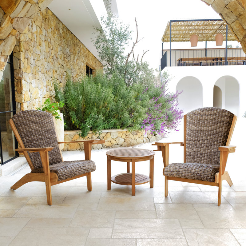 Cardiff 2 - Person Teak Outdoor Seating Group Free Furniture Cover, 3 Pcs: 2 Chairs, Tablev