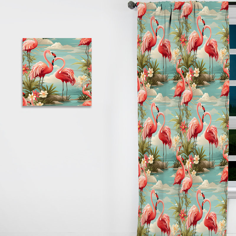 Coastal Flamingo Fusion Coastal Pattern - Floral Curtain - Velvet Blackout Curtain - 1 Panels, 52" W x 63" L