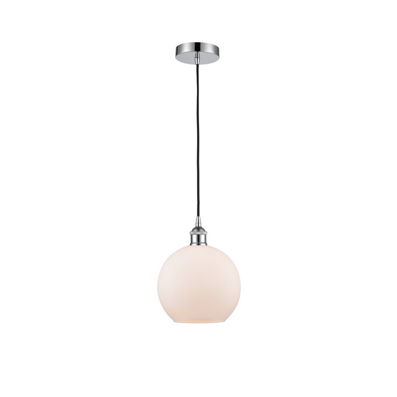Luminaire suspendu simple à 1 lumière Ralph, Blanc mat, H 10,75 po x l 8 po x P 8 po, Chrome poli