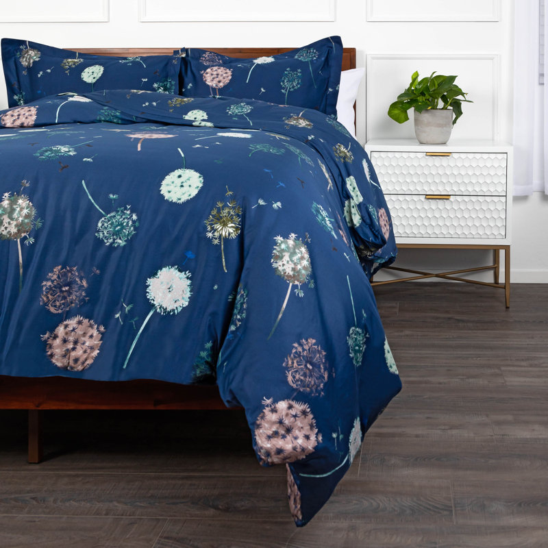 Southshore Fine Linens Dandelion Dreams Collection 100% Cotton Duvet Cover Set, Blue, Full/Queen Duvet Cover + 2 Shams 