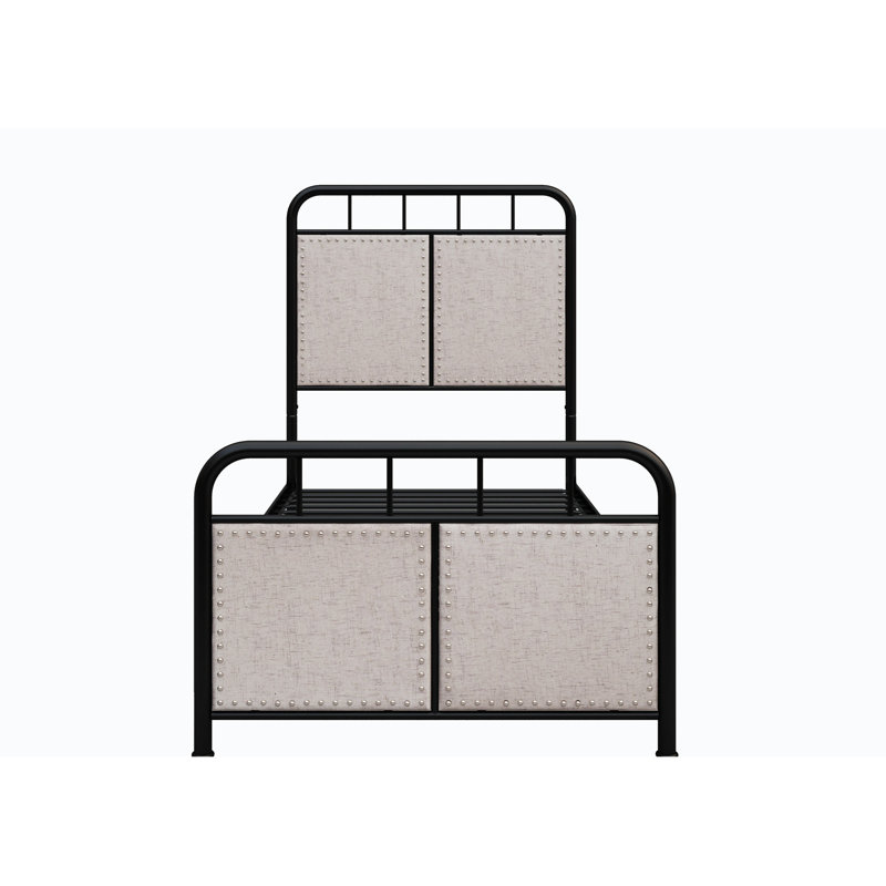 Twin Size Linen Upholstered Platform Metal Bed Frame