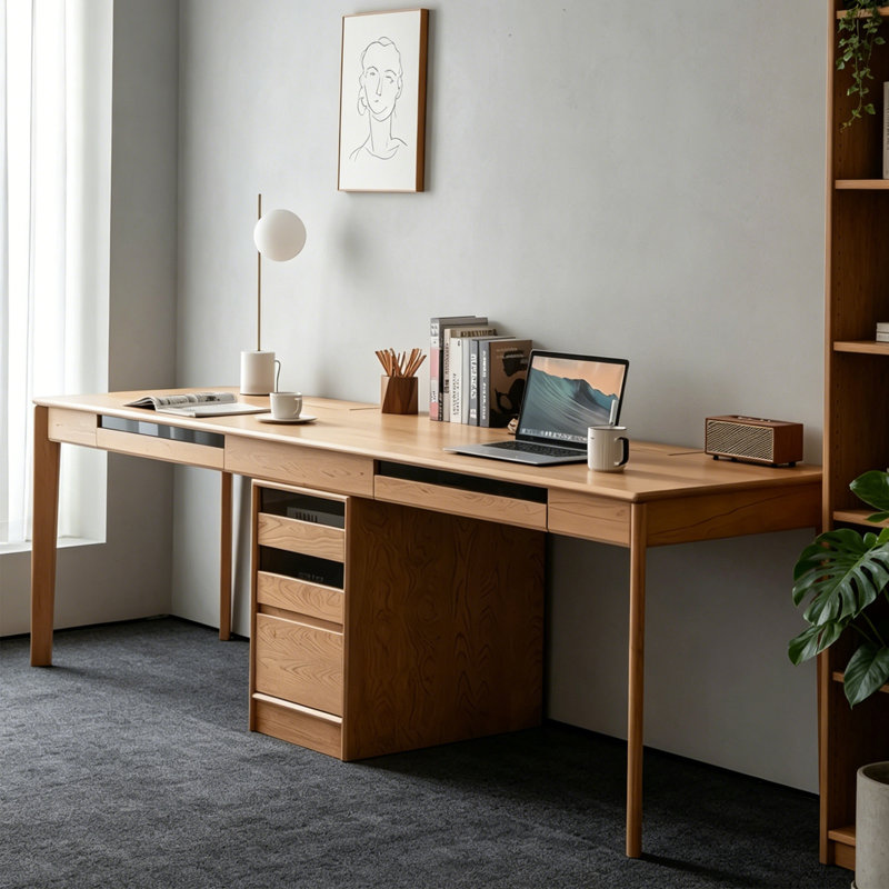 Simple Solid Wood Cherry Rectangle Desk, 29.9" H x 70.87" W x 27.56" D