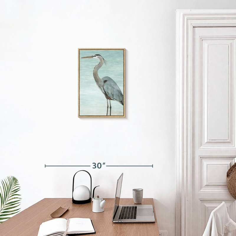 Grand héron, Floating Frame Natural Wood, 13" x 19"