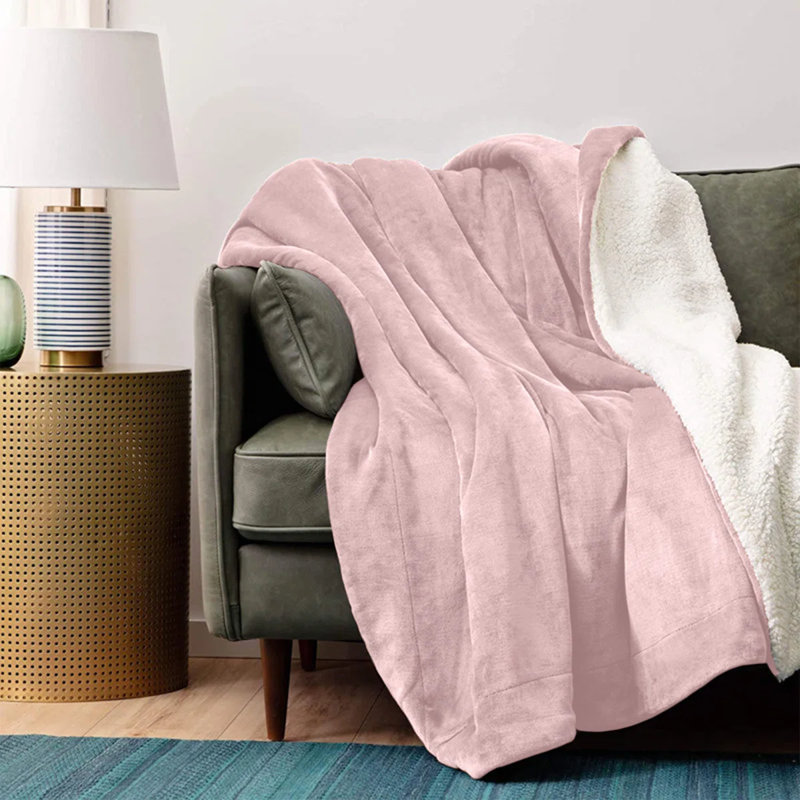 Super Soft Sherpa Fleece Fur Thick Dual Sided Flannel Reversible Blanket Throw, Single 130cm x 150cm, Pink