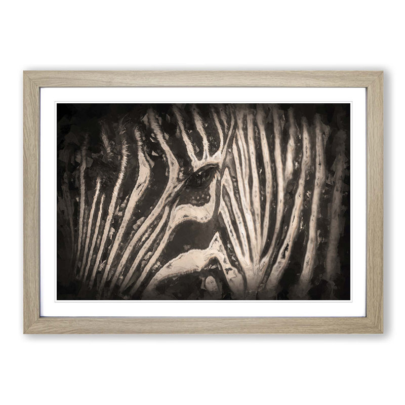 Eye of the Zebra in Abstract - Picture Frame Graphic Art Print on MDF, Oak Framed, 48cm H x 65cm W x 2cm D