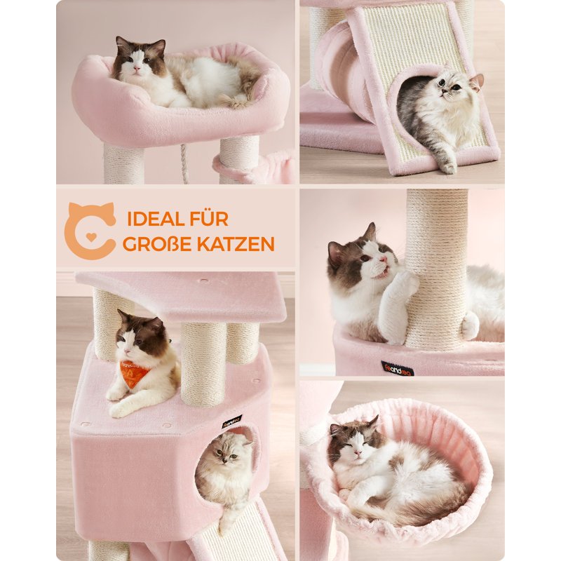 141cm H Cat Tree, Pastel Pink/Natural