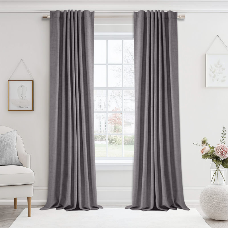 Cadnite 50" W Thermal 100% Blackout Linen Textured Curtain Panels, 50" W x 72" L, Dark Gray