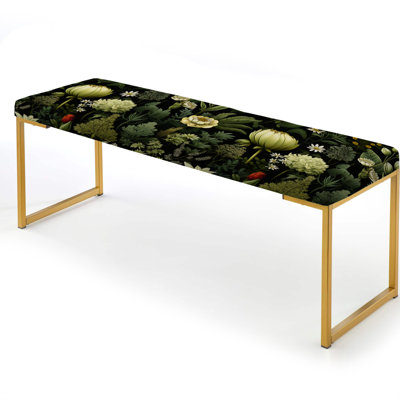 Industrial Greenery Botanical Ferns - Floral Upholstered Gold Bench