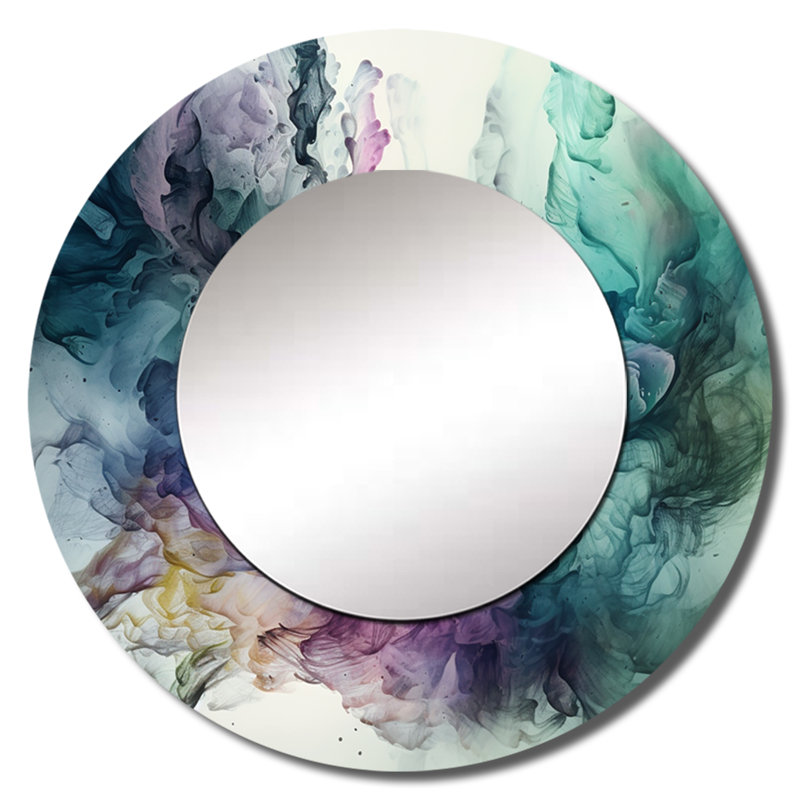 Shulins vert mauve marbré symphonie - grand miroir en marbre, miroir mural décoratif rond moderne, impression d'art en métal
