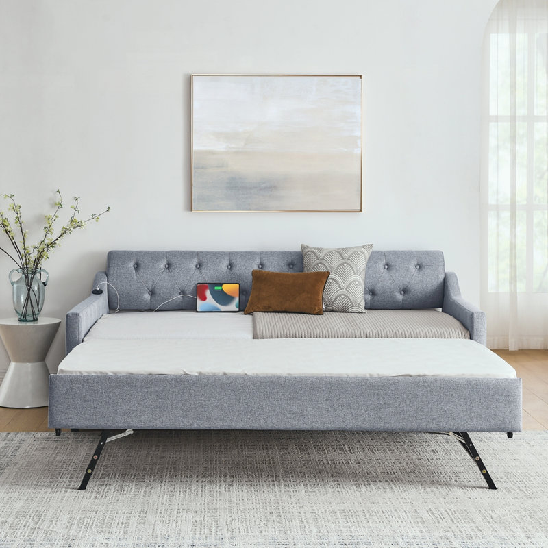 Lit de jour simple avec lit gigogne, Gris