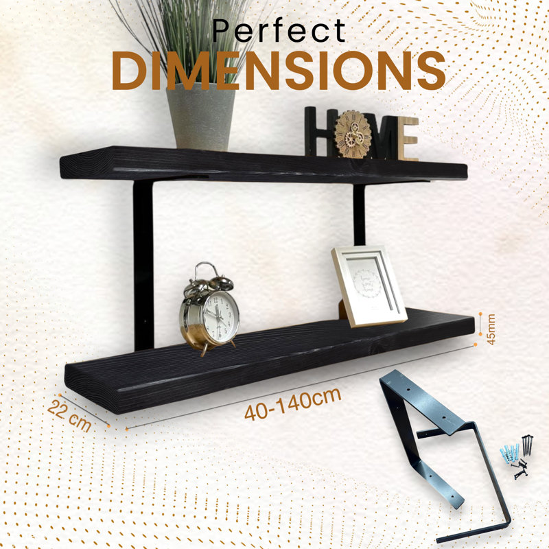 Ashlar Wood Floating Shelf, 4.5cm H x 110cm W x 22cm D, Black