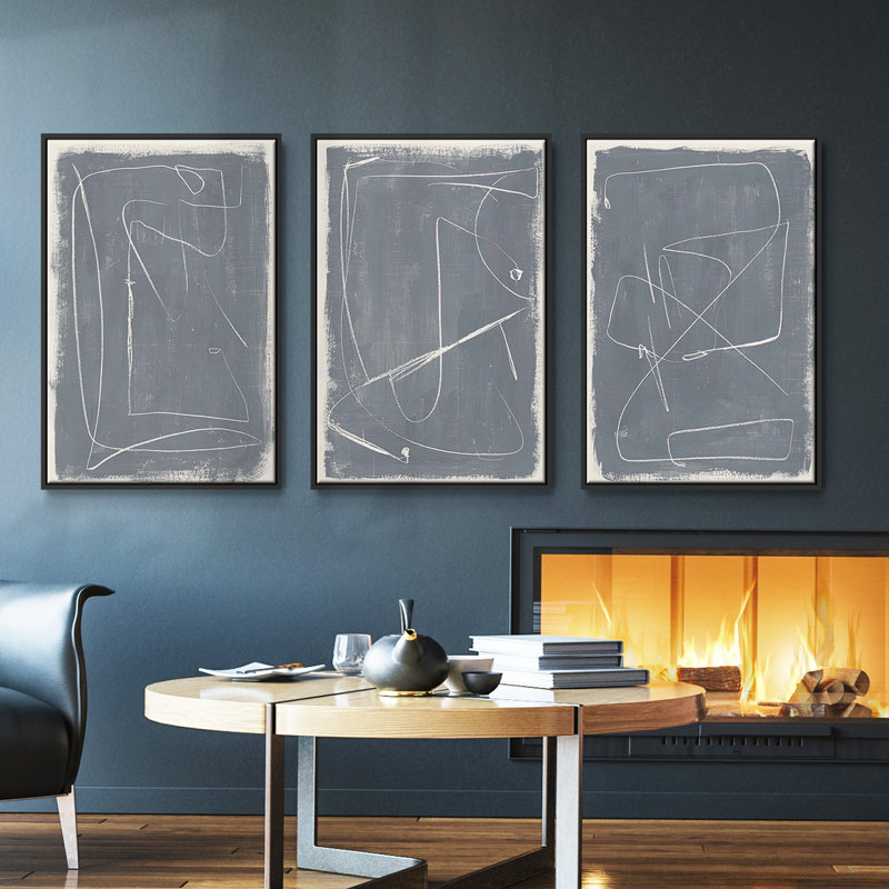 «Kinetic Imprint I», ensemble de 3 toiles encadrées, Noir, H 40 po x l 78 po
