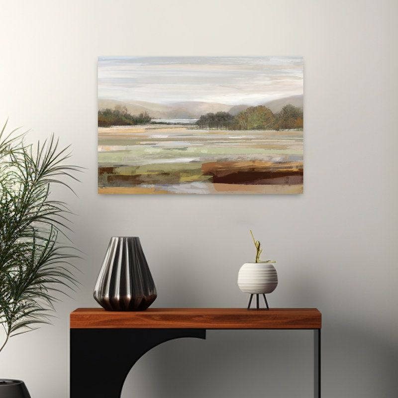 Art contemporain paysage lointain, H 16 po x l 24 po