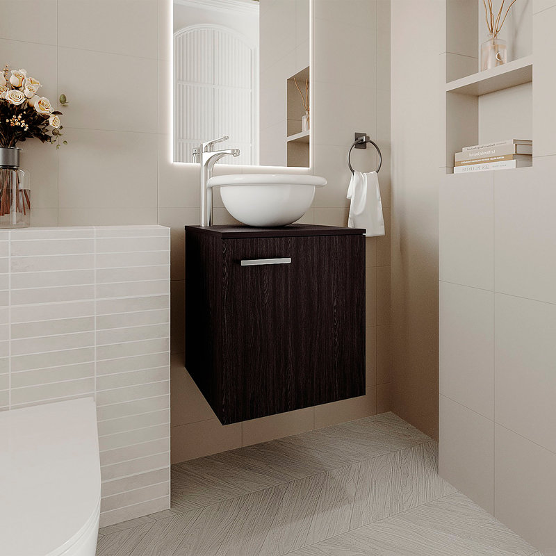 Meuble-lavabo de salle de bain 1 porte avec lavabo, Noir