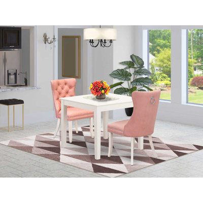 3-Piece Antique Walnut Finish Square Solid Wood Top Dining Table Set