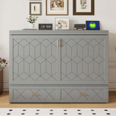 Lit escamotable mural Murphy avec tiroir et ensemble de prises et ports USB