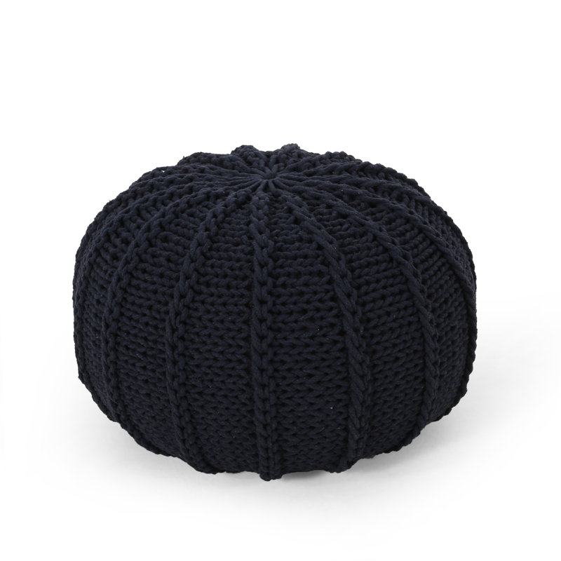 Bordeaux Knitted Cotton Round Pouf, Navy Cotton