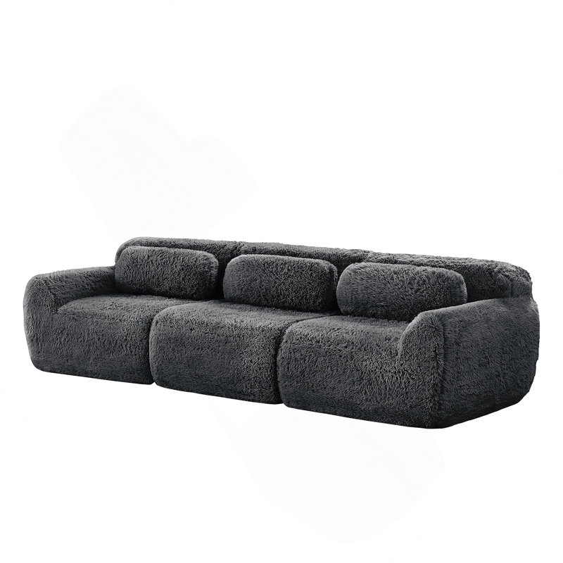 Tissu moelleux doux et moelleux de 114 po, canapé modulaire modulaire, conception ergonomique avec repose-pieds et coussins décoratifs, raccordement à boucle à compression complète pour bureau, cinéma maison, gris foncé