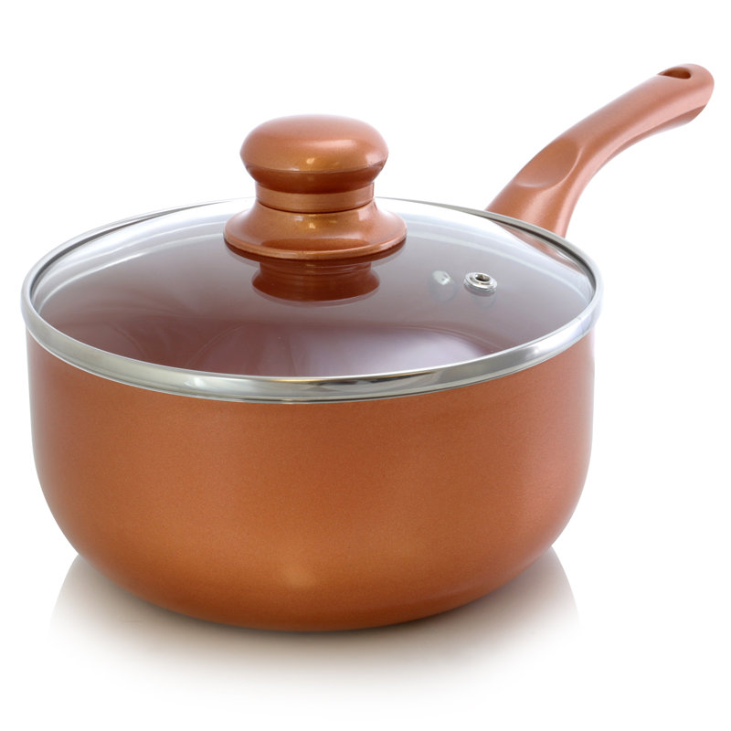 Better Chef 2 pte Casserole avec couvercle, Bouilloire en cuivre martelé massif de 2 pintes