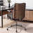 Ergonomic Faux Leather Swivel Office Chair with Walnut Wood Backrest-1385851096